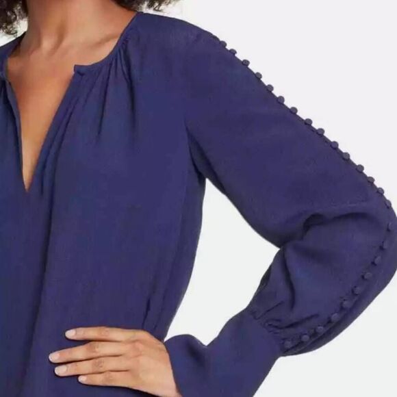 JOIE Erlene Silk Shift Dress Midnight Navy Button Sleeve XS - Picture 3 of 12